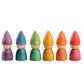 Wooden rainbow tomtens.  6 wooden carved people with cone shaped hats